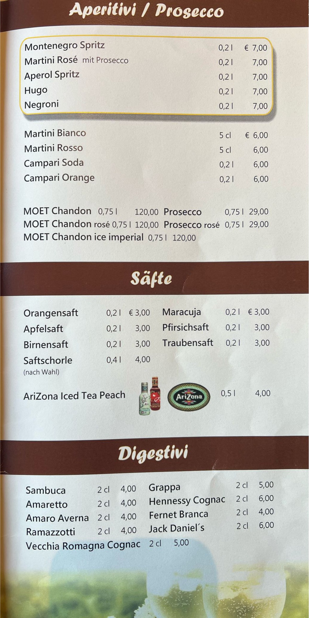 Aperitiv und Cocktails