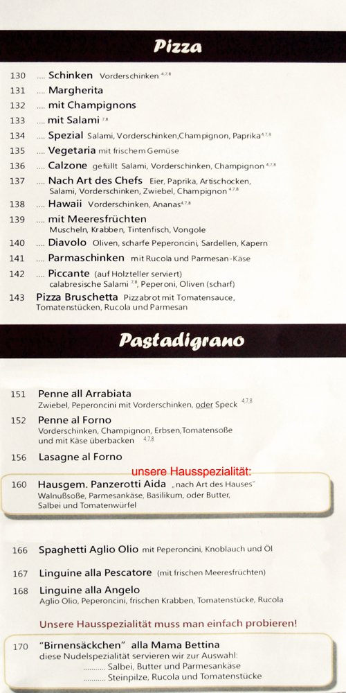 in der Cucina Italiana gibt es auch zahlreiche unterschiedliche Pizza.